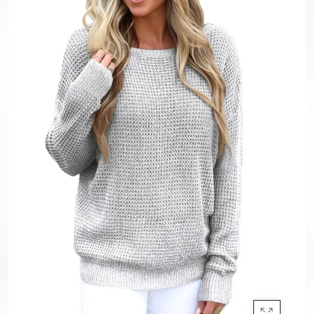 Ladies Grey Cross Back Hollowed-Out Sweater Size XL‎